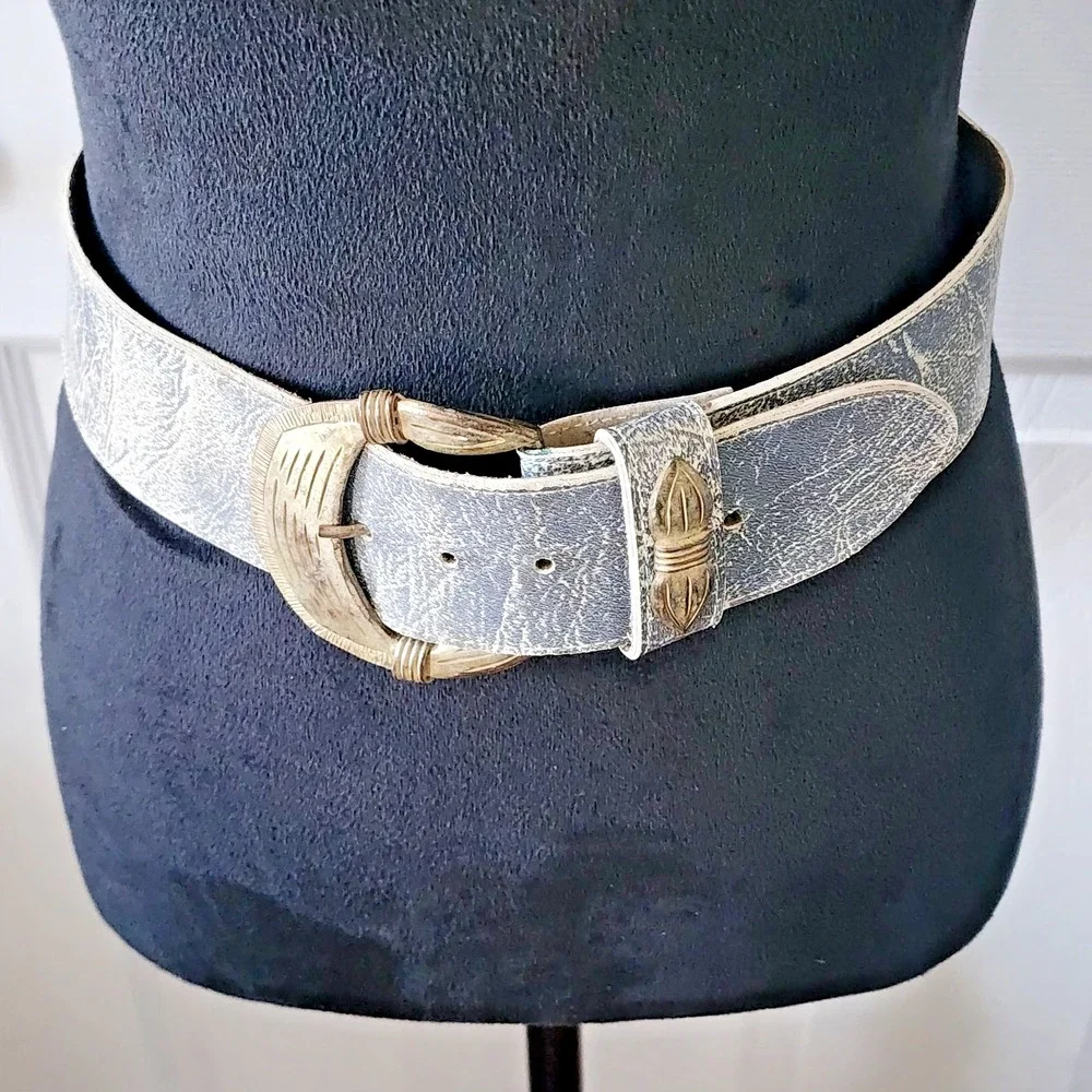 Womans Vintage 90's Denim Look 2 inch Fashion Structured Belt SIze S/M
